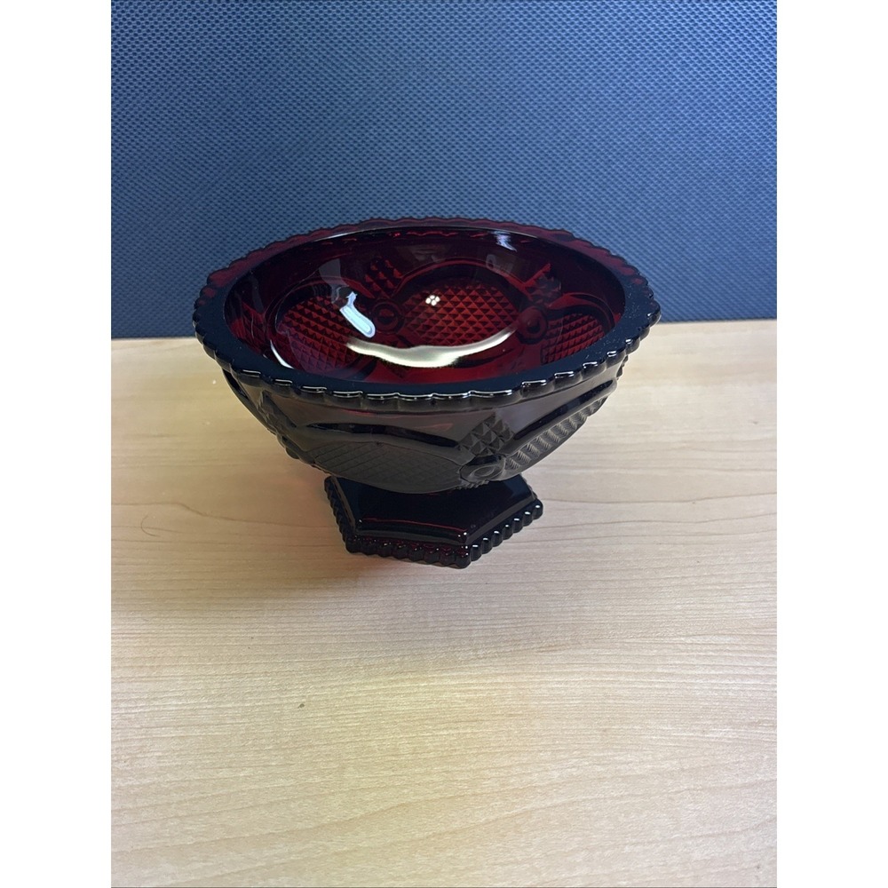 One Beautiful Avon Ruby Red Glass Footed Nut Or Candy Dish Vintage Pedestal